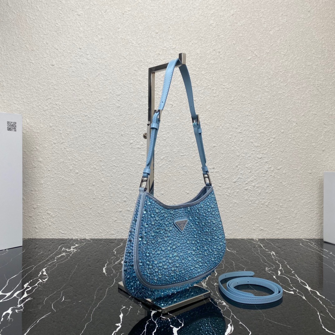 Prada Cleo Satin Bag With Crystals Handbag Light Blue 1BC169